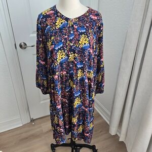 Natural Life Floral Print Button Front Tiered Midi Dress Size XL